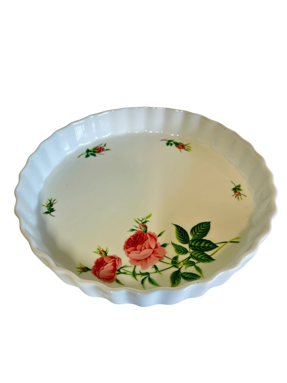 Vintage Christineholm Fluted Pink Rose Quiche Pie Plate